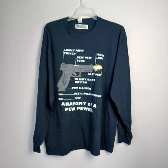 ANATOMY OF A PEW PEWER AMMO AND GUN AMENDMENT MEN'S Shirt Long Sleeve 2XL Black - Picture 1 of 1